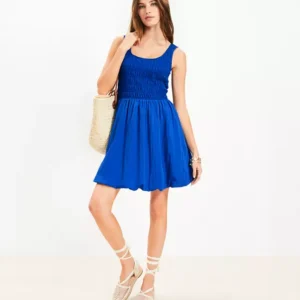 Smocked Scoop Neck Mini Pocket Dress