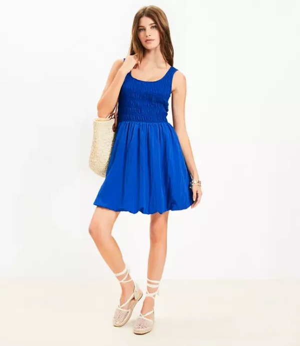Smocked Scoop Neck Mini Pocket Dress
