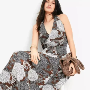 Floral Halter Maxi Pocket Dress