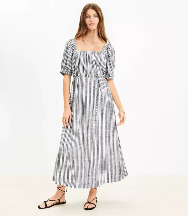 Striped Smocked Square Neck Midi Dress