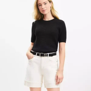 A-Line High Rise Denim Shorts in Ivory