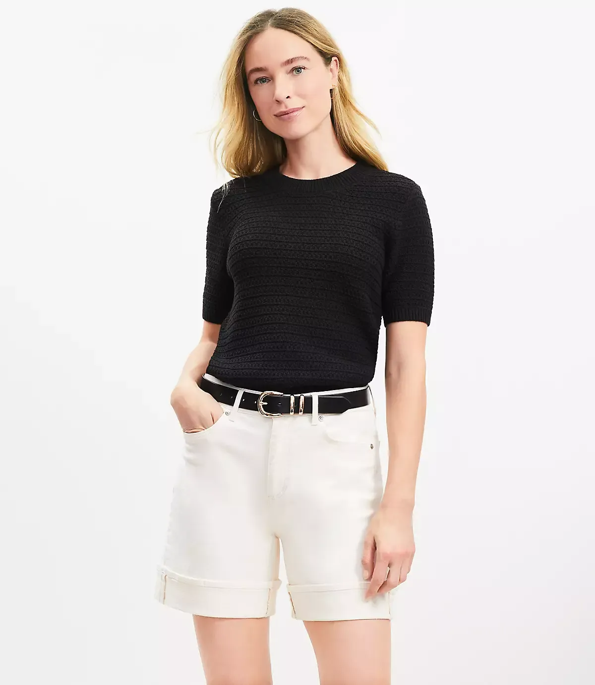 A-Line High Rise Denim Shorts in Ivory