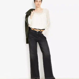 Unpicked Hem High Rise Wide Leg Jeans in Washed Black