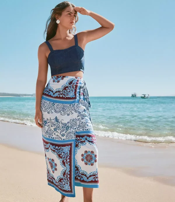 Petite Tiled Wrap Midi Skirt